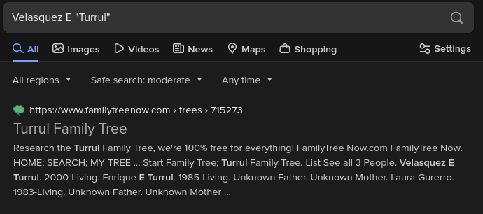 The DuckDuckGo search result